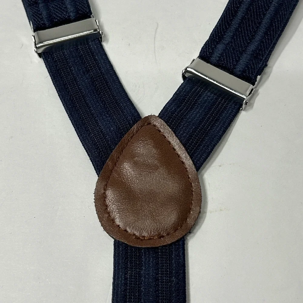The Childrens Place Kids Navy Herringbone Suspenders Y-Back Adjustable Size 6-16